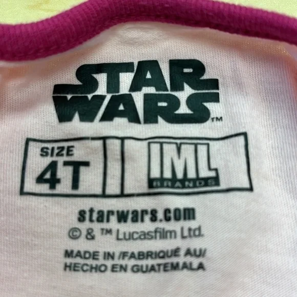 Gently used STAR WARS pink, baby yoda/mandalorian tshirt, 4t, sparkles! - Picture 2 of 3